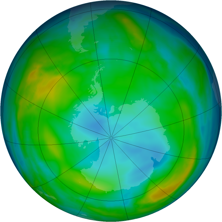 Antarctic ozone map for 23 June 2015